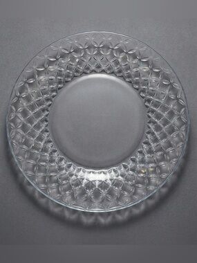 Vintage Italian Clear Pressed Glass Flat Platter Textured Geometric Petal Rim 13